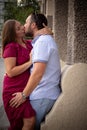 Young couple loving each other. Man and woman vetoed on a city street