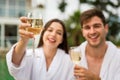 Young couple tasting wine Royalty Free Stock Photo