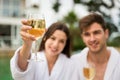 Young couple tasting wine Royalty Free Stock Photo