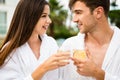 Young couple tasting wine Royalty Free Stock Photo