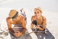 Young couple lying on beach Royalty Free Stock Photo