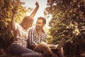 Young couple lying on the grass. Royalty Free Stock Photo