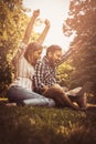 Young couple lying on the grass. Royalty Free Stock Photo