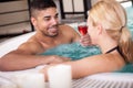 Young couple lying in jacuzzi,concept of romantic love Royalty Free Stock Photo