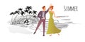 Young couple. Man and woman dancing ballroom dance on a tropical beach Royalty Free Stock Photo