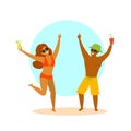 Young couple, man and woman dancing celebrating enjoying vacation time on a beach Royalty Free Stock Photo