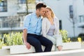 Young couple in modern residential area Royalty Free Stock Photo