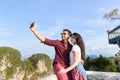 Young Couple Mountain View Point Happy Smiling Man And Woman Taking Selfie Photo On Cell Smart Phone Asian Holiday Royalty Free Stock Photo