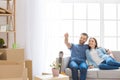 Young couple moving to a new apartment together relocation Royalty Free Stock Photo