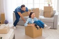 Young couple moving to a new apartment together relocation Royalty Free Stock Photo