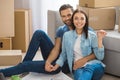 Young couple moving to a new apartment together relocation Royalty Free Stock Photo