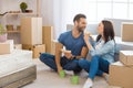 Young couple moving to a new apartment together relocation Royalty Free Stock Photo