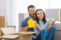 Young couple moving to a new apartment together relocation Royalty Free Stock Photo