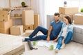 Young couple moving to a new apartment together relocation Royalty Free Stock Photo