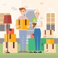Young couple moving to new house vector illustration