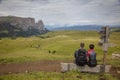 Young couple out for a hike around Seiser Alm Royalty Free Stock Photo