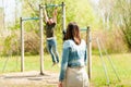 Young couple outdoors doing fitness excercises in casual style Royalty Free Stock Photo