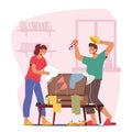 Young Couple Packing A Suitcase Together, Deciding On What To Bring For Their Upcoming Trip Cartoon Vector Illustration