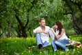 The young couple in park Royalty Free Stock Photo