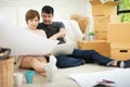 Young couple planning their new house. Royalty Free Stock Photo