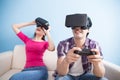 Young couple play vr game