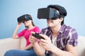 Young couple play vr game