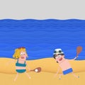 Young couple playing beach tennis at beach Royalty Free Stock Photo