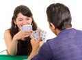 Young couple playing cards cuarenta