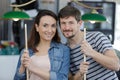 young couple playing snooker together in bar Royalty Free Stock Photo