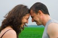 Young couple playing in a wheat field Royalty Free Stock Photo