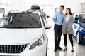 Young Couple Ponting At Brand New Auto