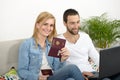 Young couple preparing vacation trip with passport Royalty Free Stock Photo