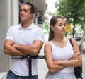 Couple quarreled in city Royalty Free Stock Photo