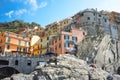 The rocky hillside village of Manarola, Italy, on the Ligurian Coast at Cinque Terre