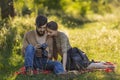 young couple looking at photos on a camera Royalty Free Stock Photo