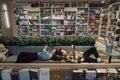 Young couple relaxing and reading in modern library Royalty Free Stock Photo