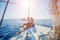 Young couple relaxing on the yacht Royalty Free Stock Photo