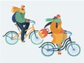 Young couple are riding bikes in cold weather Royalty Free Stock Photo