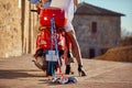 Young couple riding scooter together while Just married Royalty Free Stock Photo