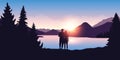 Young couple by the river enjoy the forest nature landscape at sunrise Royalty Free Stock Photo