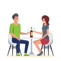 Young Couple in Romantic Date in Cafe. Flat Vector Royalty Free Stock Photo