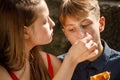 Young couple on a romantic date eating ice cream Royalty Free Stock Photo