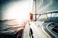 Young couple on the sailing boat Royalty Free Stock Photo