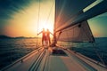 Young couple on the sailing boat Royalty Free Stock Photo