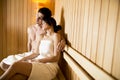 Young couple in the sauna Royalty Free Stock Photo