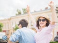 Young couple on scooter Royalty Free Stock Photo