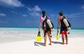 Young couple in scuba diving gear Royalty Free Stock Photo