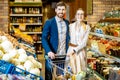Young couple with shopping cart in the supermarket Royalty Free Stock Photo