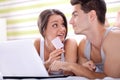 Young couple shopping over internet Royalty Free Stock Photo