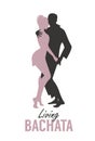 Young couple silhouettes dancing bachata, salsa or latin music. Royalty Free Stock Photo